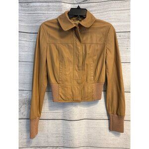 Catherine Malandrino Camel Leather Bomber Jacket Size 2